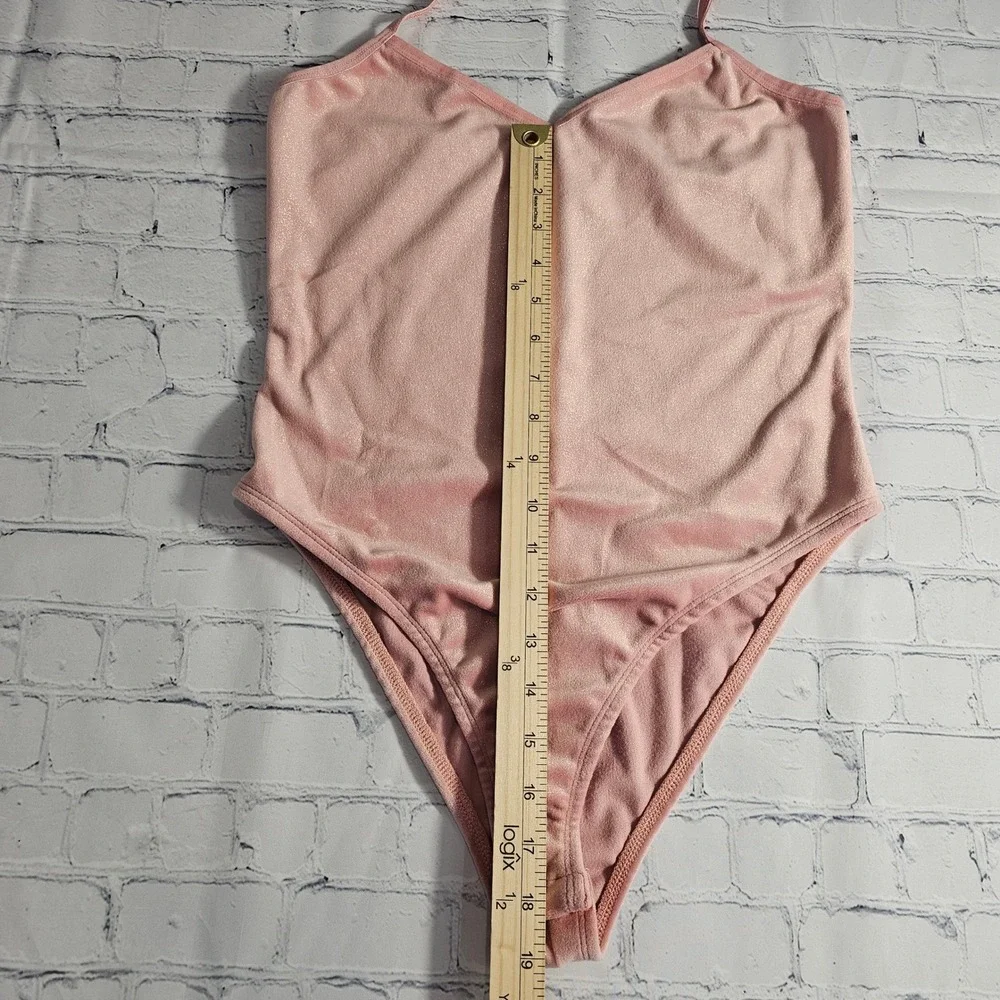 Dreamgirl Pink‎ Velour Halter Neck Thong Bodysuit Lingerie Size M/L Shimmer